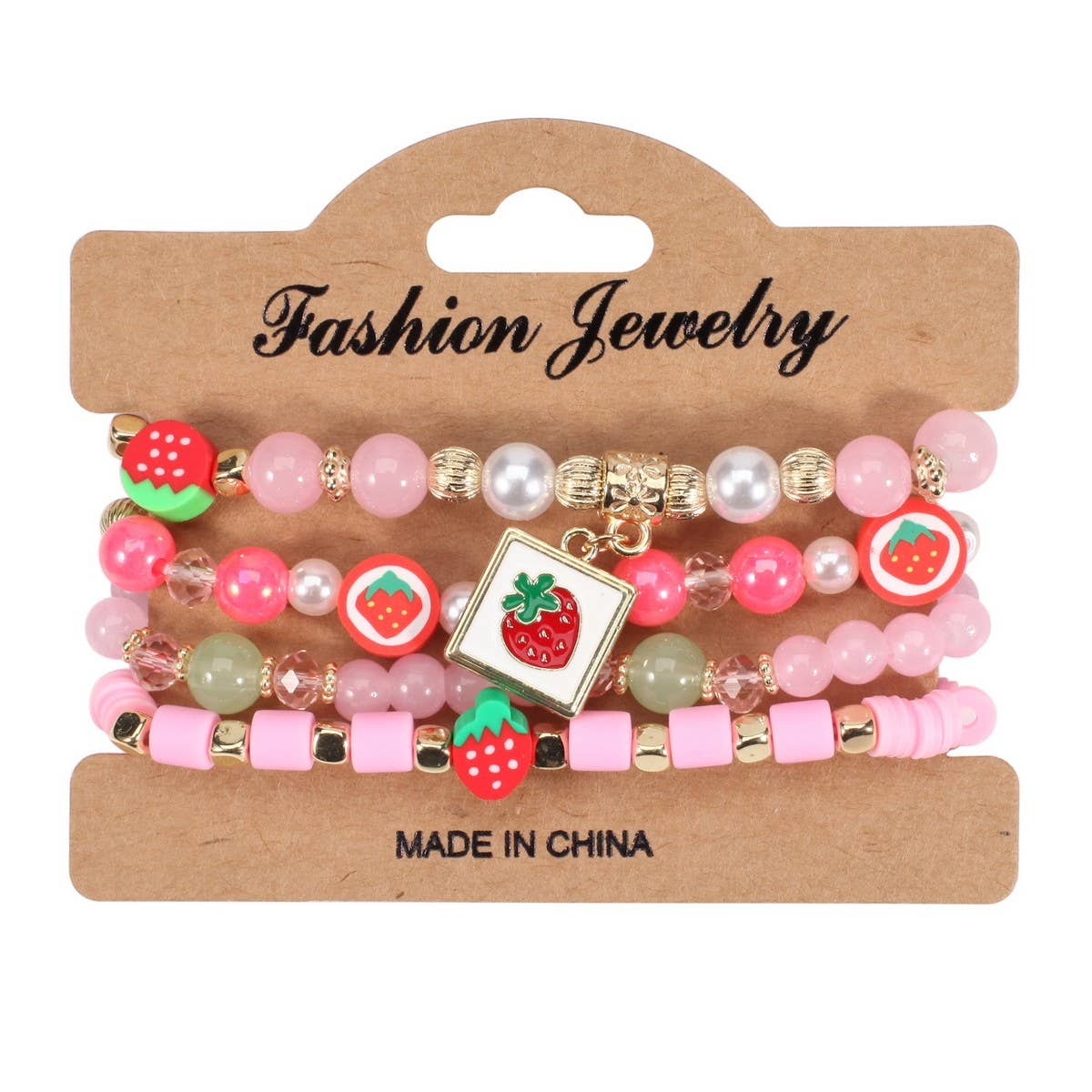 CWMM10452_CUTE STRAWBERRY FRUIT CHARM BEADED BRACELET SET