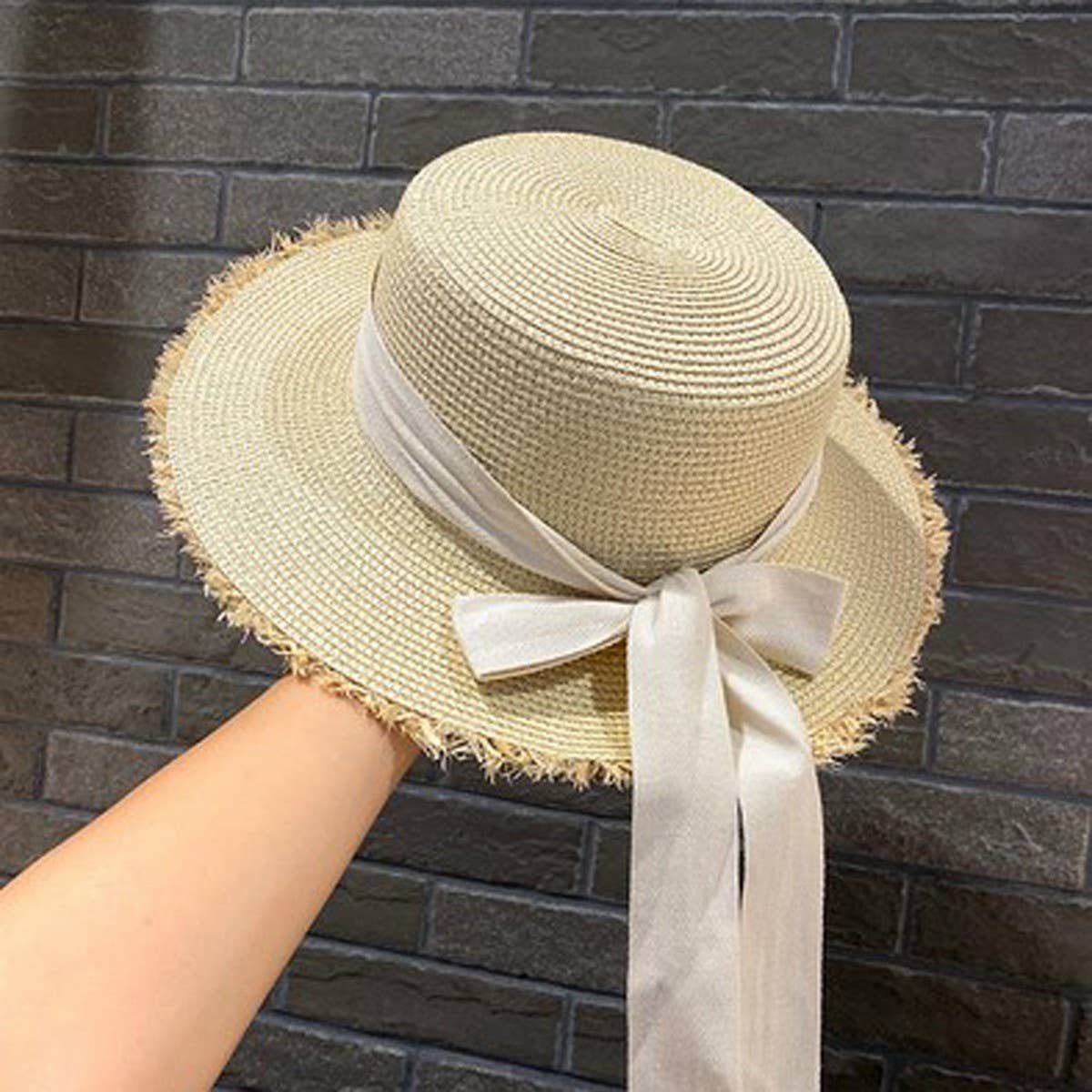 Summer Literary Bow Flat Top Sun Hat_CWAH3392
