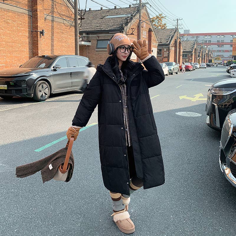 Thick padded jacket long over knee padded jacket