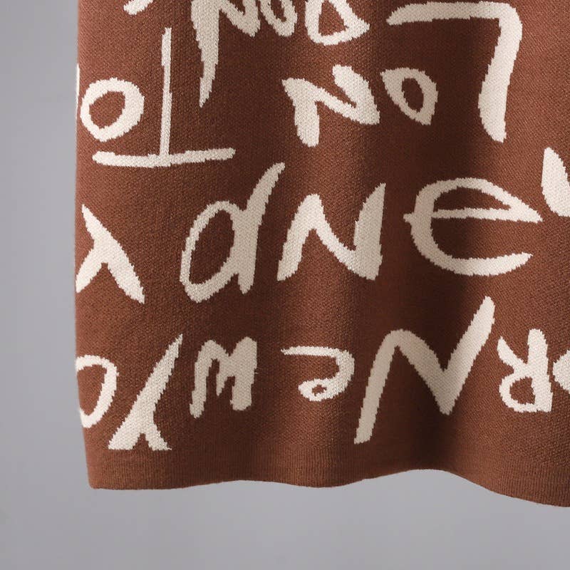 KNIT PULLOVER ALPHABET GRAFFITI WOOLEN DRESS