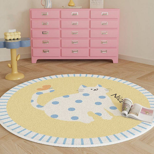 Cute Cartoon Round Rug Plush Floor Mat for Bedroom