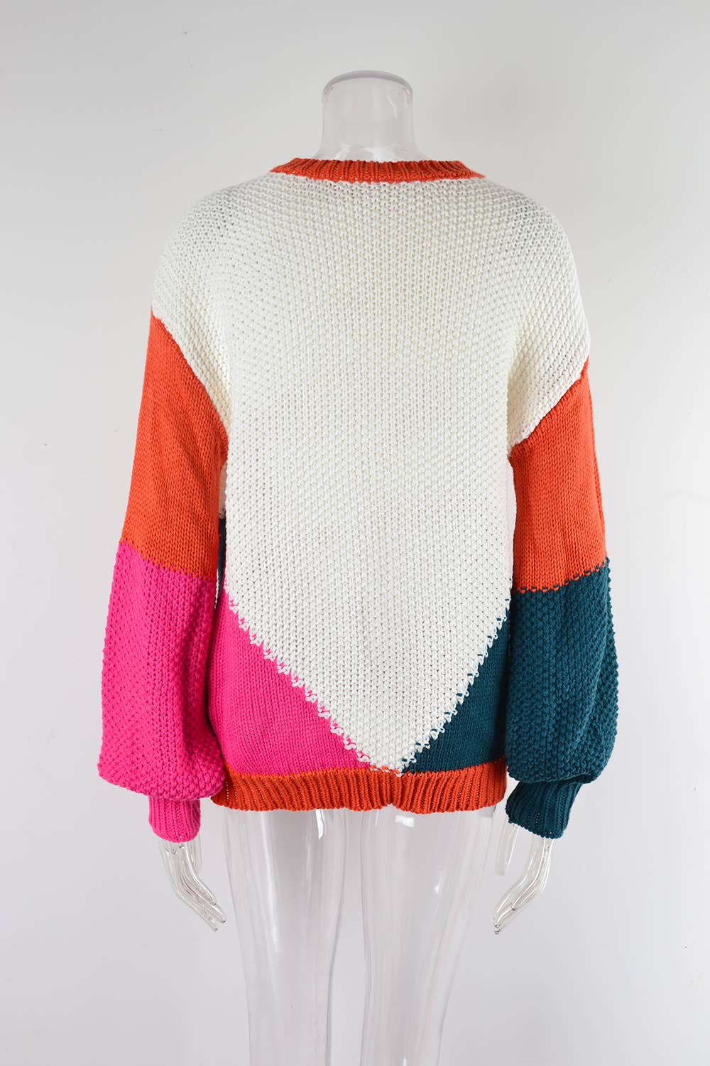 KNIT CREW NECK COLOR PATCHWORK PULLOVER SWEATER