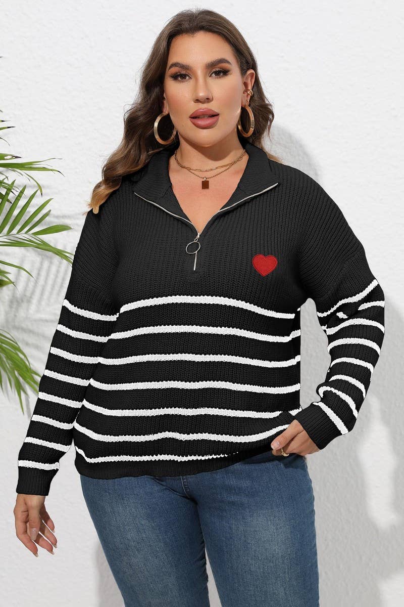 CWOSWL1593_PLUS Size Zip-Up Long Sleeve Pullover Sweater