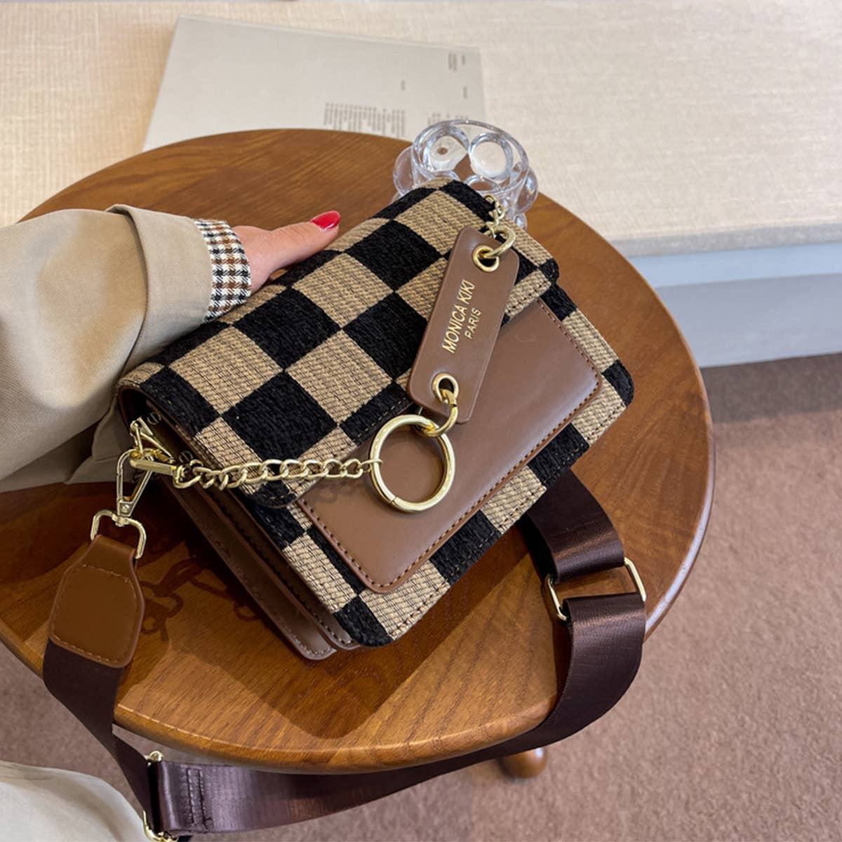 Trendy Checkered PU Crossbody Bag for Women_CWAB1545
