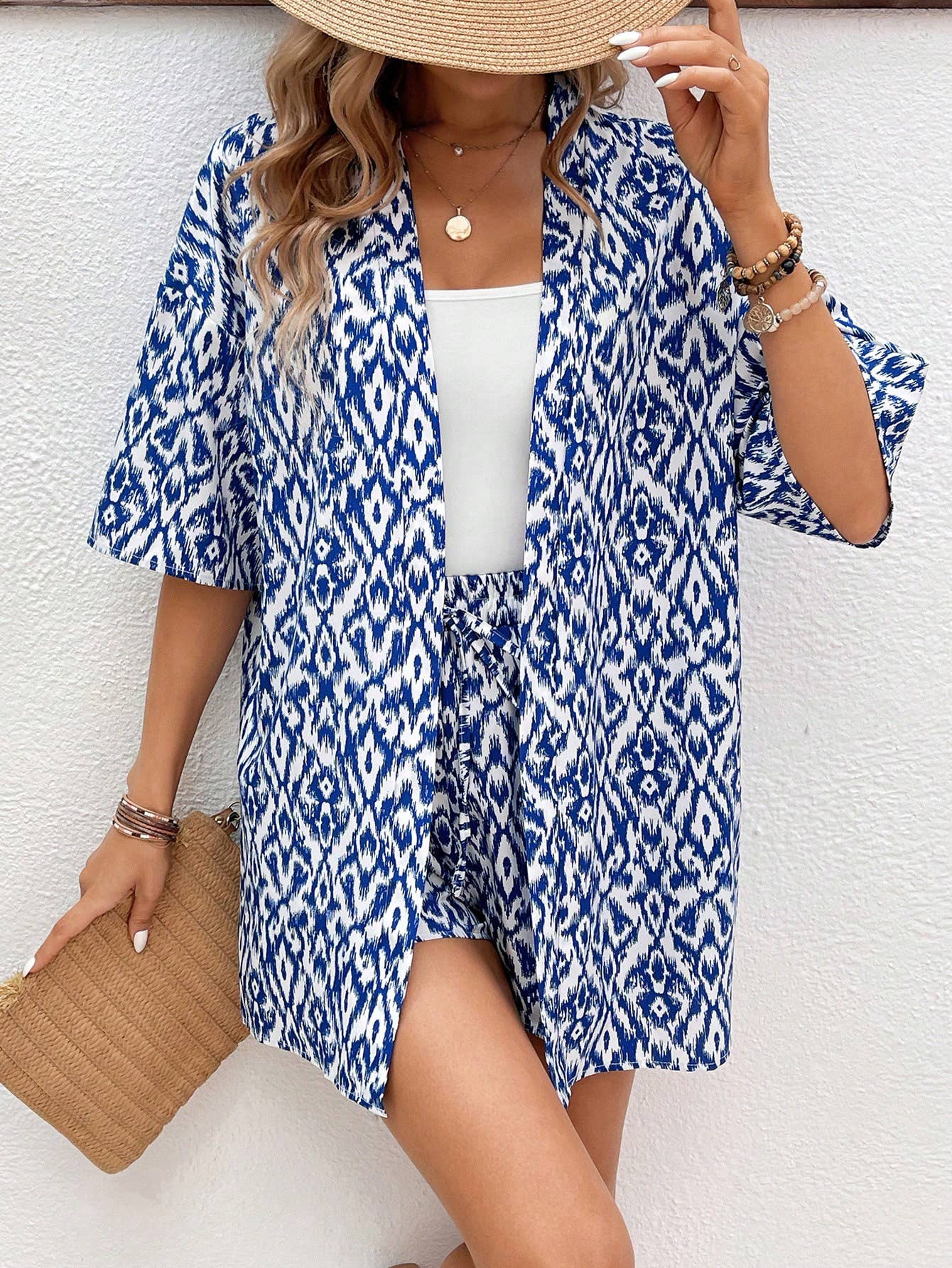 Go With A Loose Printed Cardigan Casual Suit