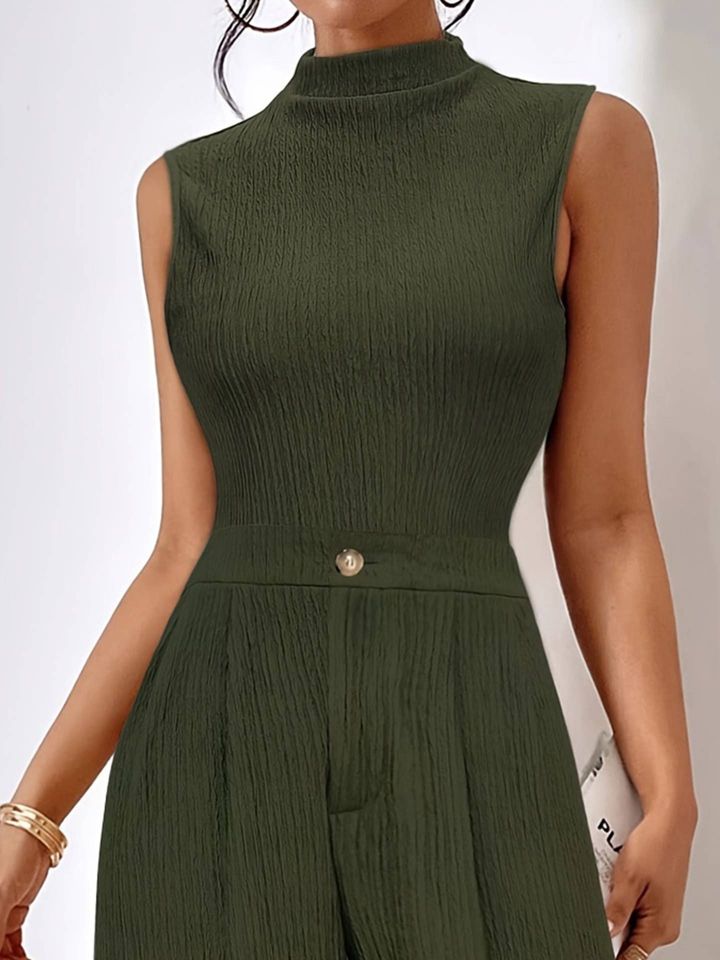 Jacquard stretch sleeveless pants wide leg pair