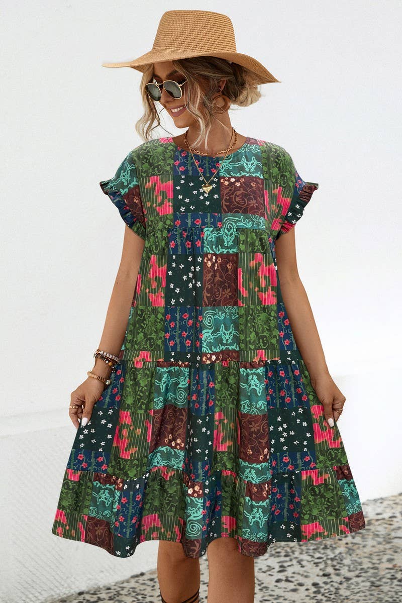CWDSD4902_PRINTED LOOSE GATHERED DRESS