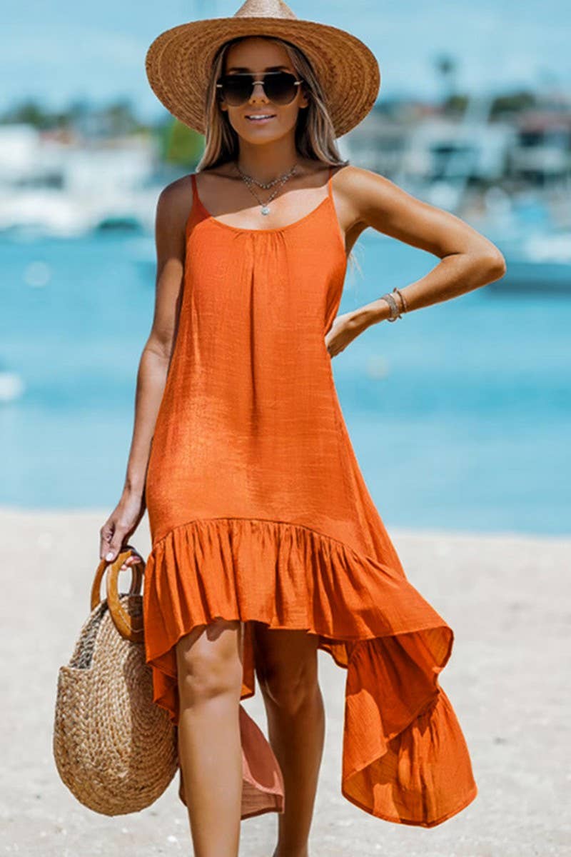 CWDSD4522_SOLID COLOR SUSPENDER IRREGULAR DRESS