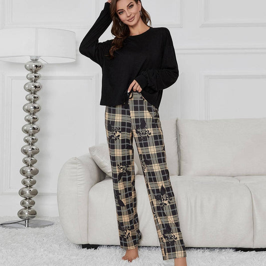 Plant printed long-sleeved home wear set