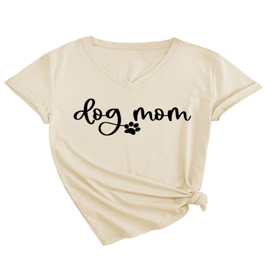 Fashion V-Neck Women's Tee with Dog Letter Print_CWTTS1511