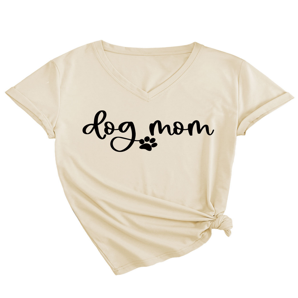 Fashion V-Neck Women's Tee with Dog Letter Print_CWTTS1511
