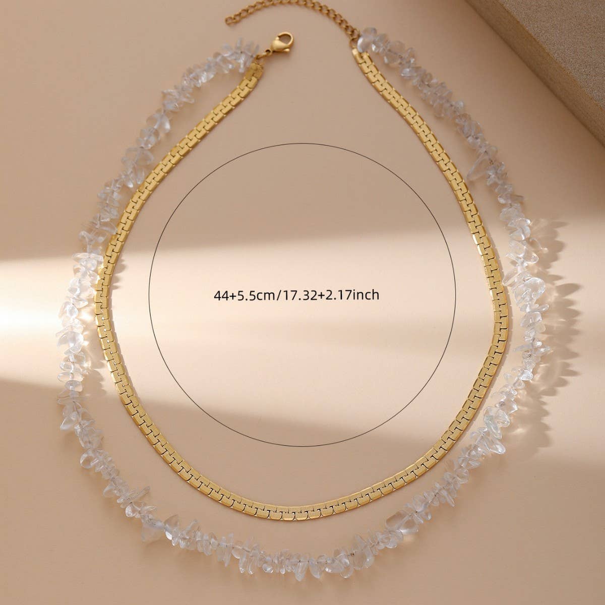 IRREGULAR TRANSPARENT CRYSTAL DOUBLE-LAYER NECKLACE