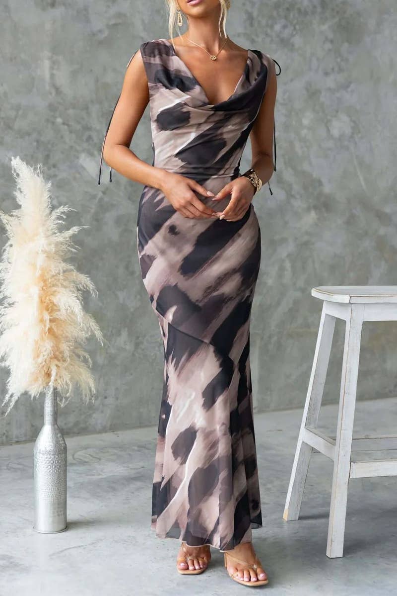 CWDMD5505_SUMMER ELEGANT V-NECK BACKLESS LACE-UP DRESS