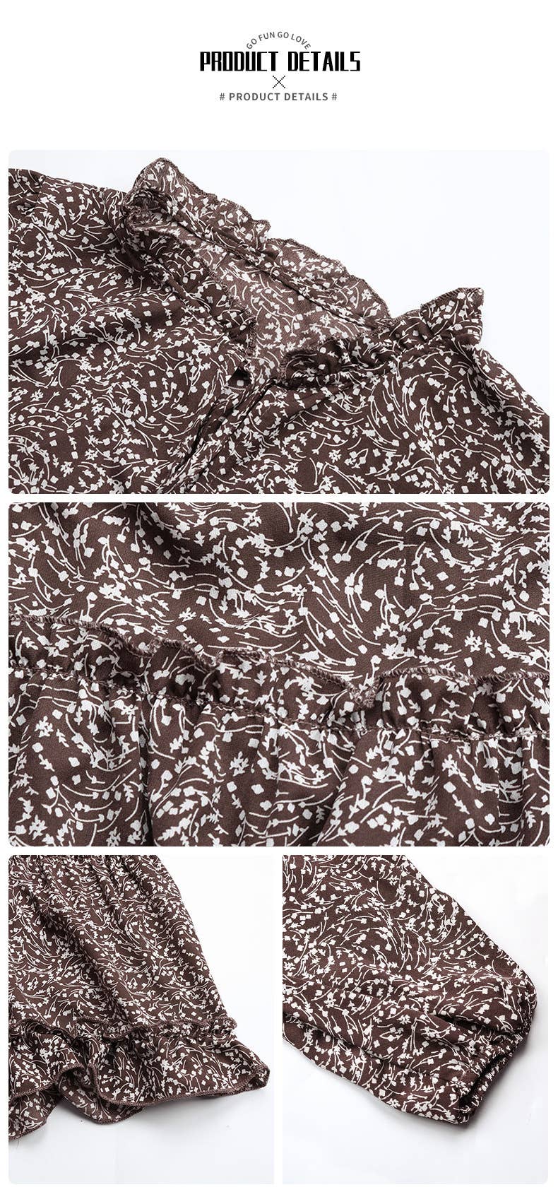 LONG-SLEEVED WOODEN EAR TRIM PRINTED BASE DRESS