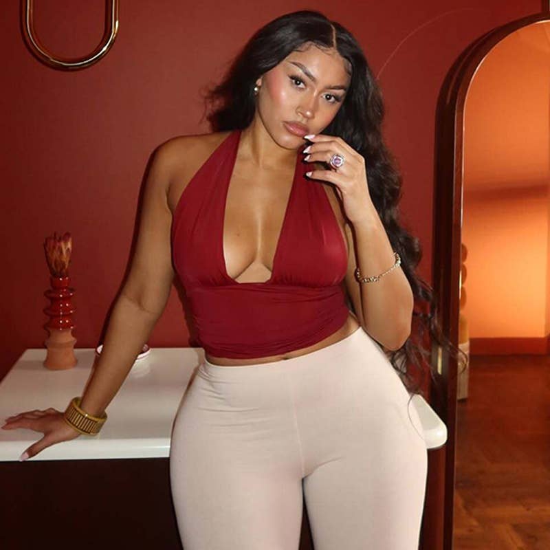 Soft Stretch Halter V-Neck Tank Top