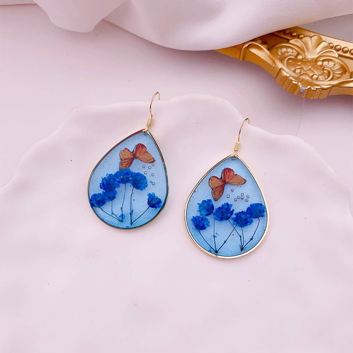 Geometric natural real dried flower earrings