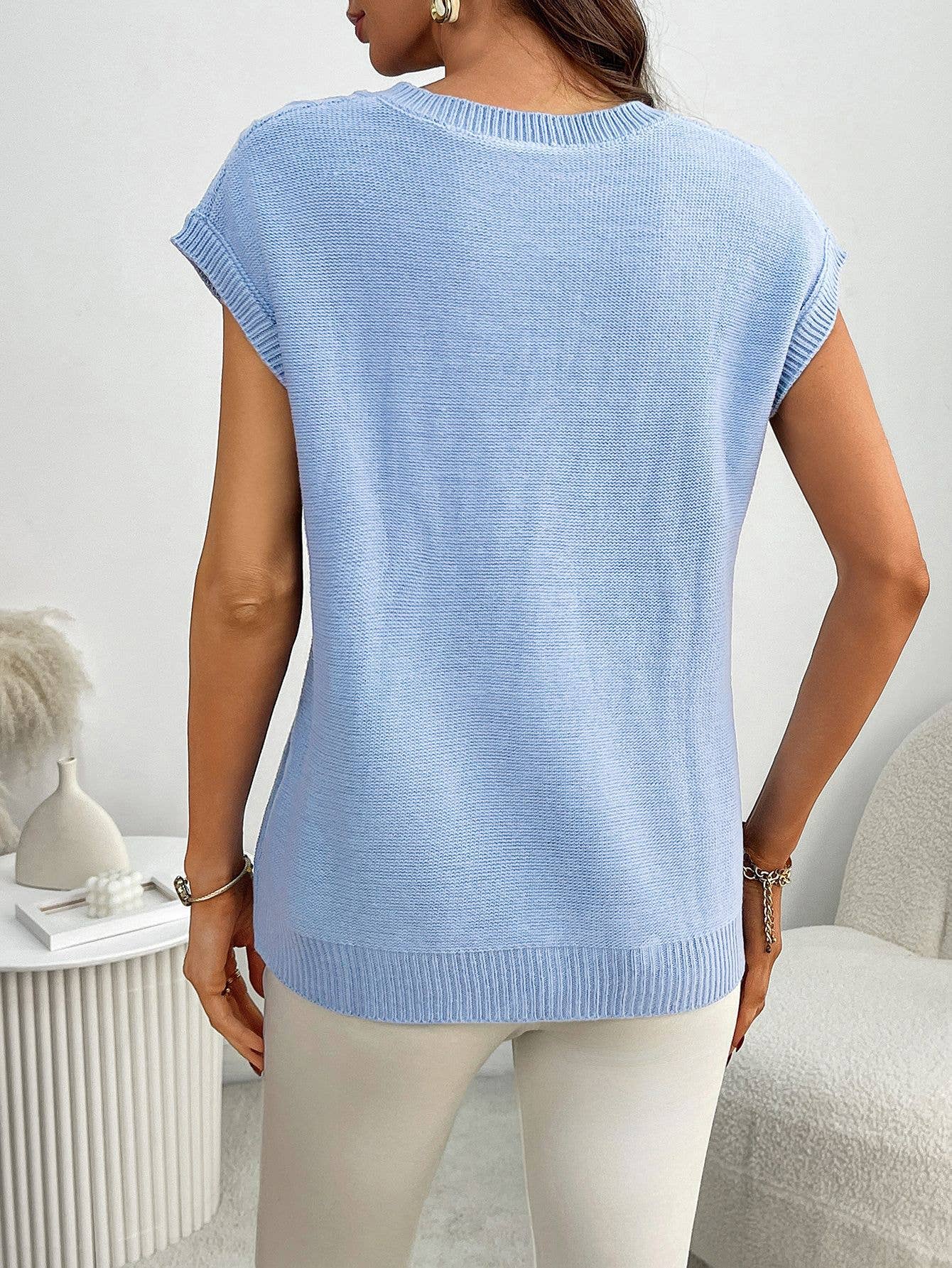 V-neck floral vest loose vest sleeveless sweater