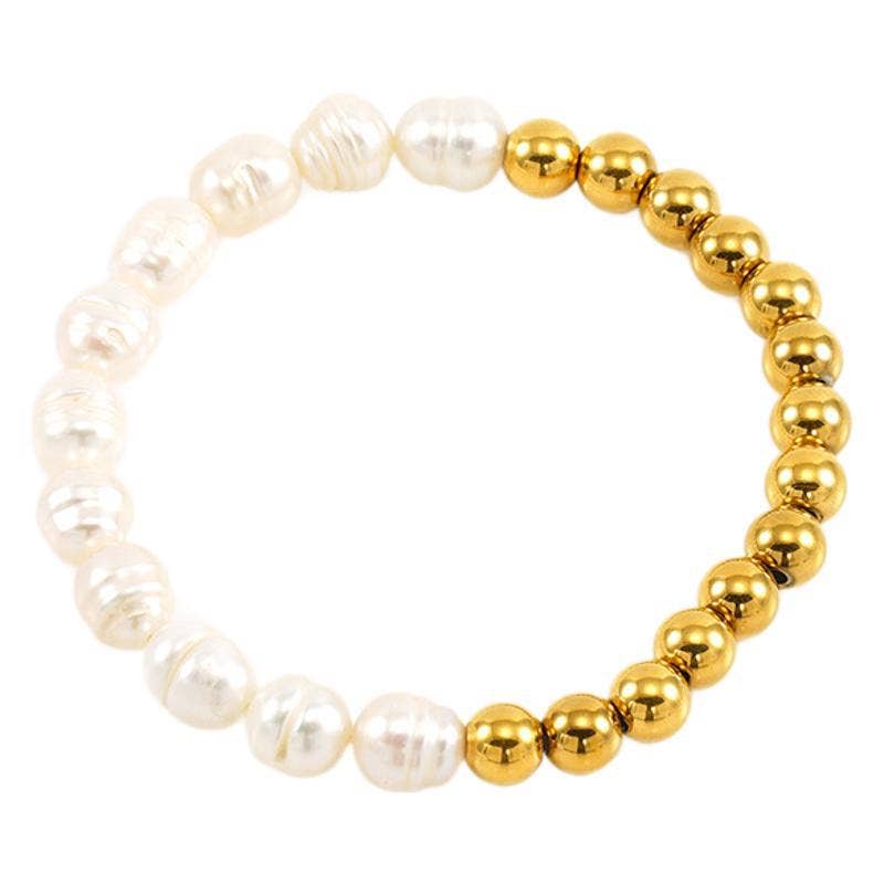 TITANIUM STEEL 18K BAROQUE SHAPED PEARL BRACELET