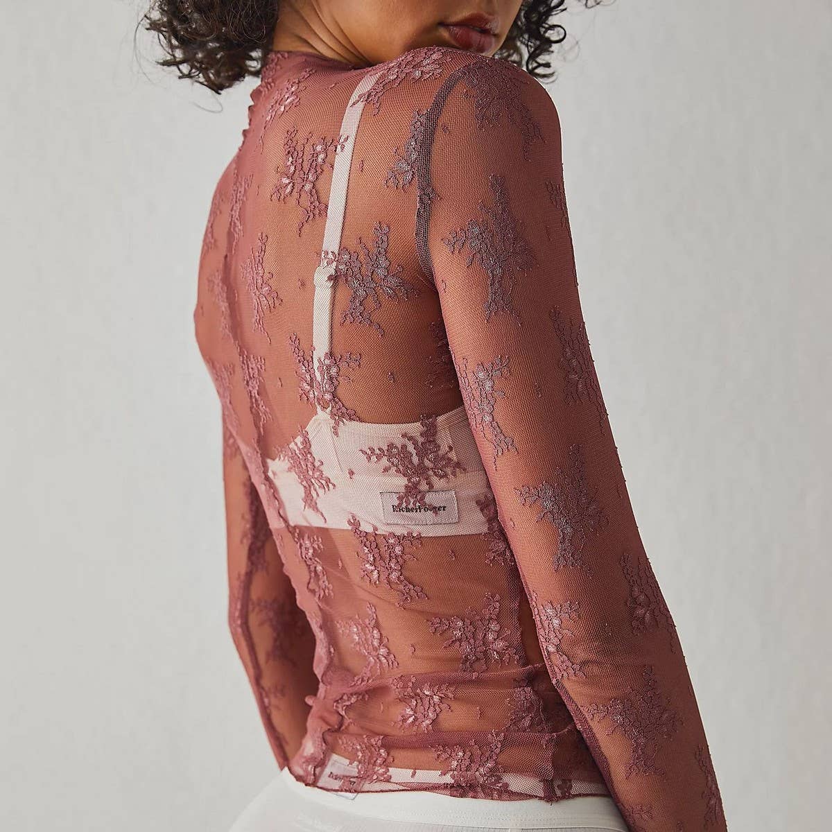 SEMI SHEER MESH LACE TOP BOTTOMING SHIRT