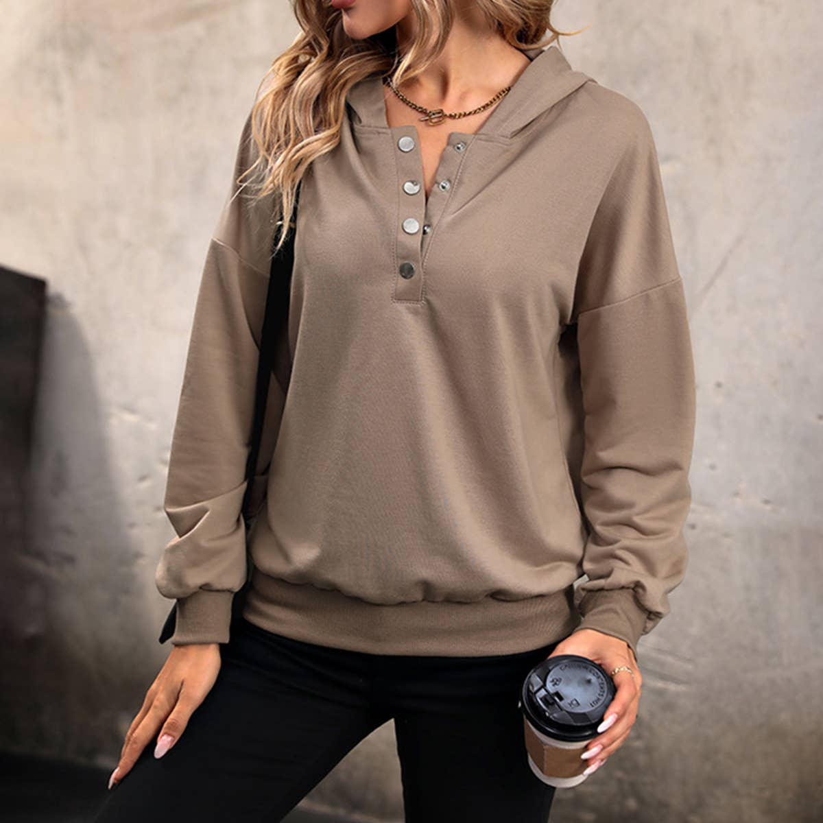 STYLISH PULLOVER HOODIE WITH V-NECK BUCKLE HOODIE
