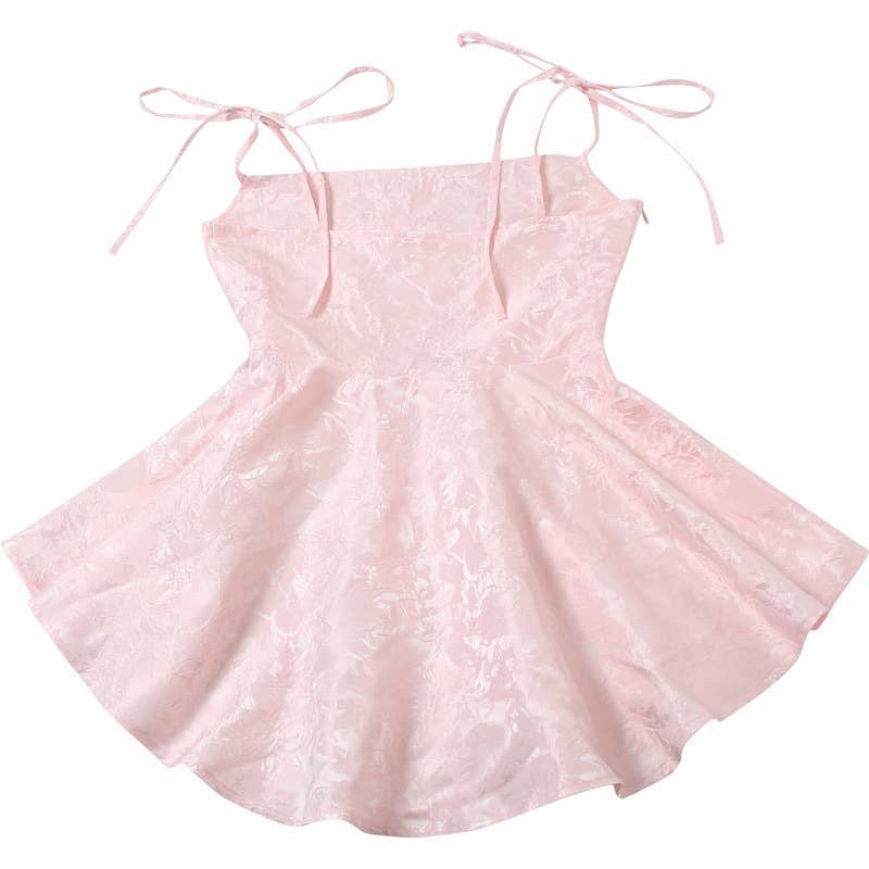 Lace-up jacquard halter top A-tie dress