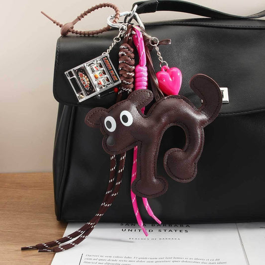 Retro PU Cat Keychain with Heart & Fruit Toy_CWMM7832