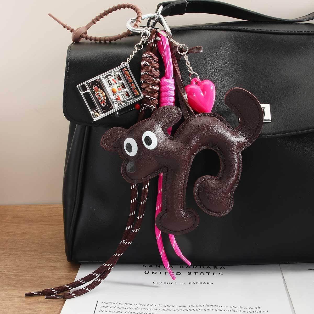 Retro PU Cat Keychain with Heart & Fruit Toy_CWMM7832