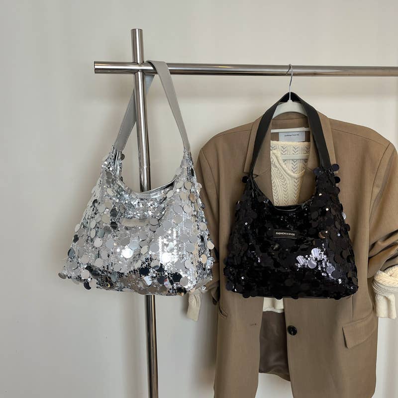 Fashionable sequined large-capacity handbag