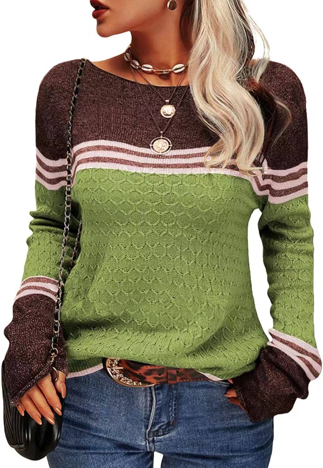 STYLISH CREW-NECK SWEATER WITH STRIPES AND COLORS