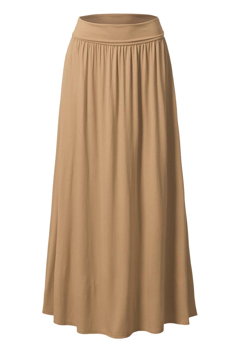 AWBLS089_High Waist Elastic Closure Gather Maxi Skirt