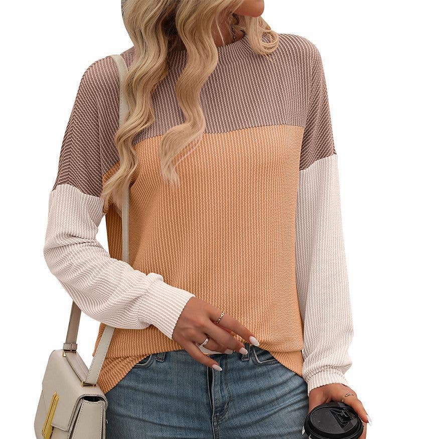 ROUND NECK TWIST STRIP LONG SLEEVE LOOSE T-SHIRT