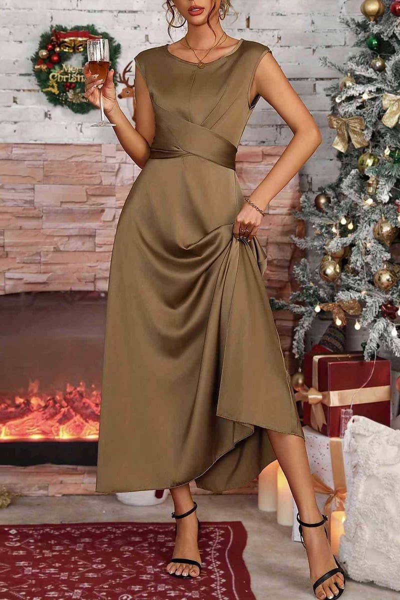 CWDMD5063_EVENING TIE SLEEVELESS DRAPE TEMPERAMENT DRESS