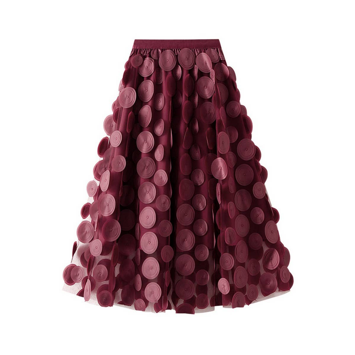 3D Polka Dot Tulle A-Line Flared Midi Skirt_CWBMS0379