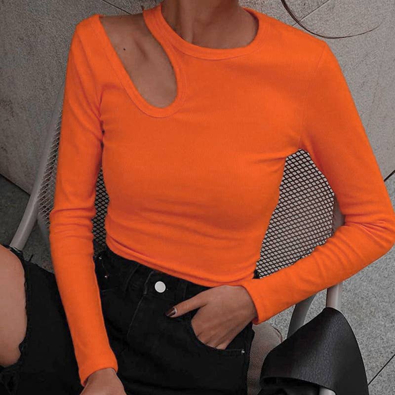 SLIM OFF-THE-SHOULDER  IRREGULAR LONG-SLEEVED TOP