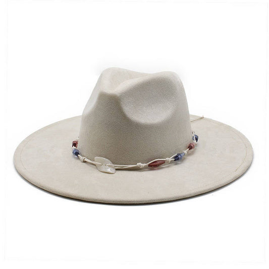 RETRO ETHNIC STYLE TASSEL SUEDE HAT WOOLEN JAZZ HAT_CWAH2524