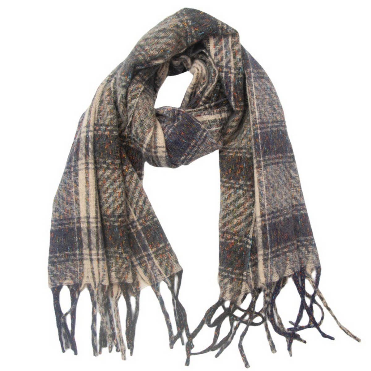 Mixed Plaid Fringe Scarf ? Unisex Winter Shawl