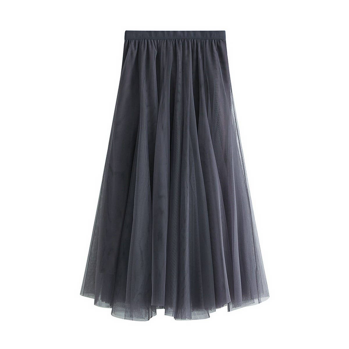 High-Waist Tulle A-Line Pleated Midi Skirt