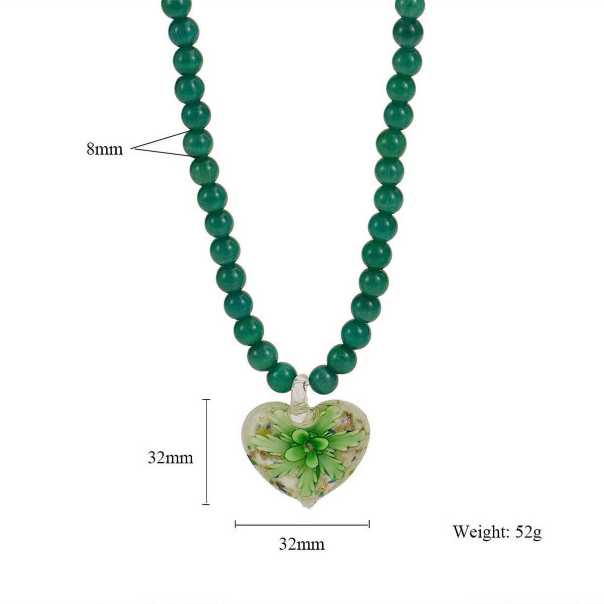 Cat??¢s Eye Glass Heart Flower Pendant Necklace_CWMM7536