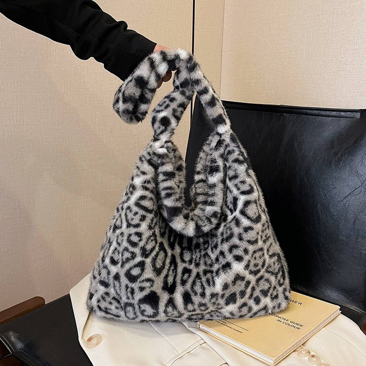 Leopard Fur Tote Bag Large Shoulder Bag_CUAB00530