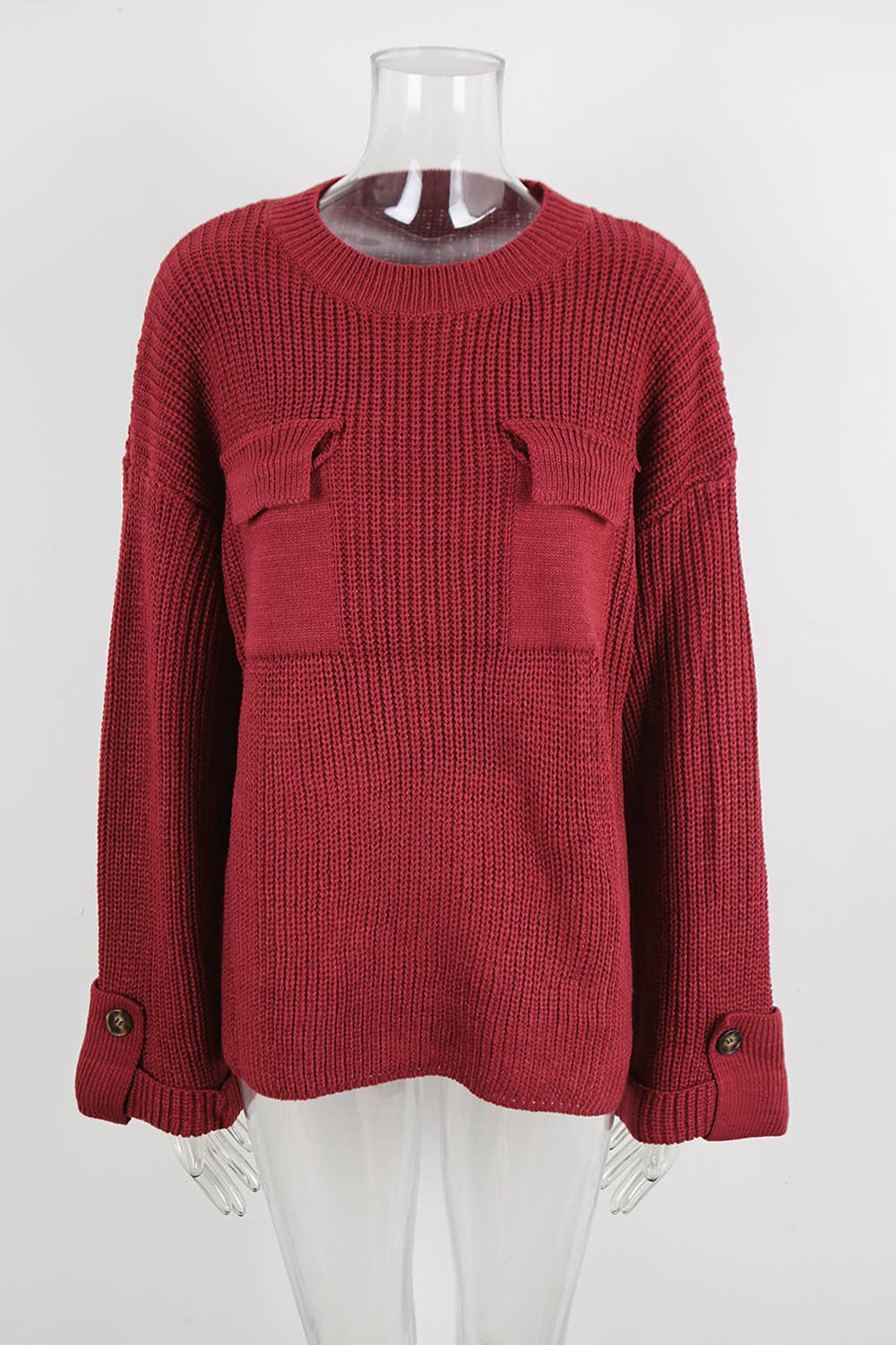 Slouchy breeze long sleeve pocket knit sweater