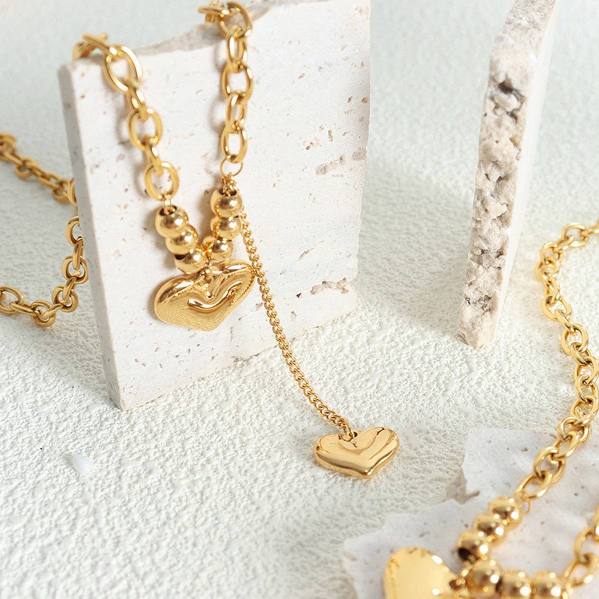 TITANIUM STEEL DOUBLE HEART PENDANT NECKLACE