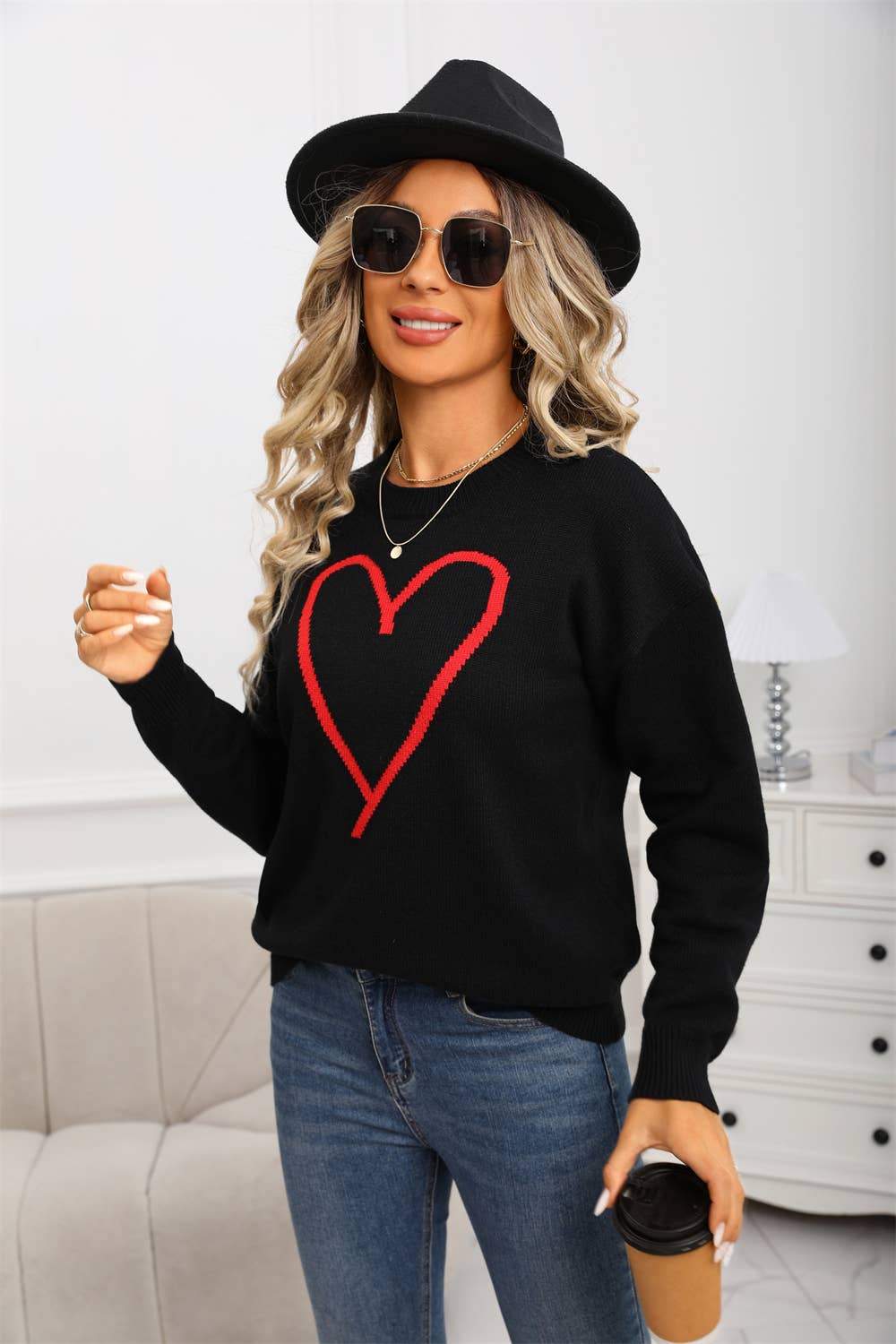 Fashion individual love jacquard knit sweater