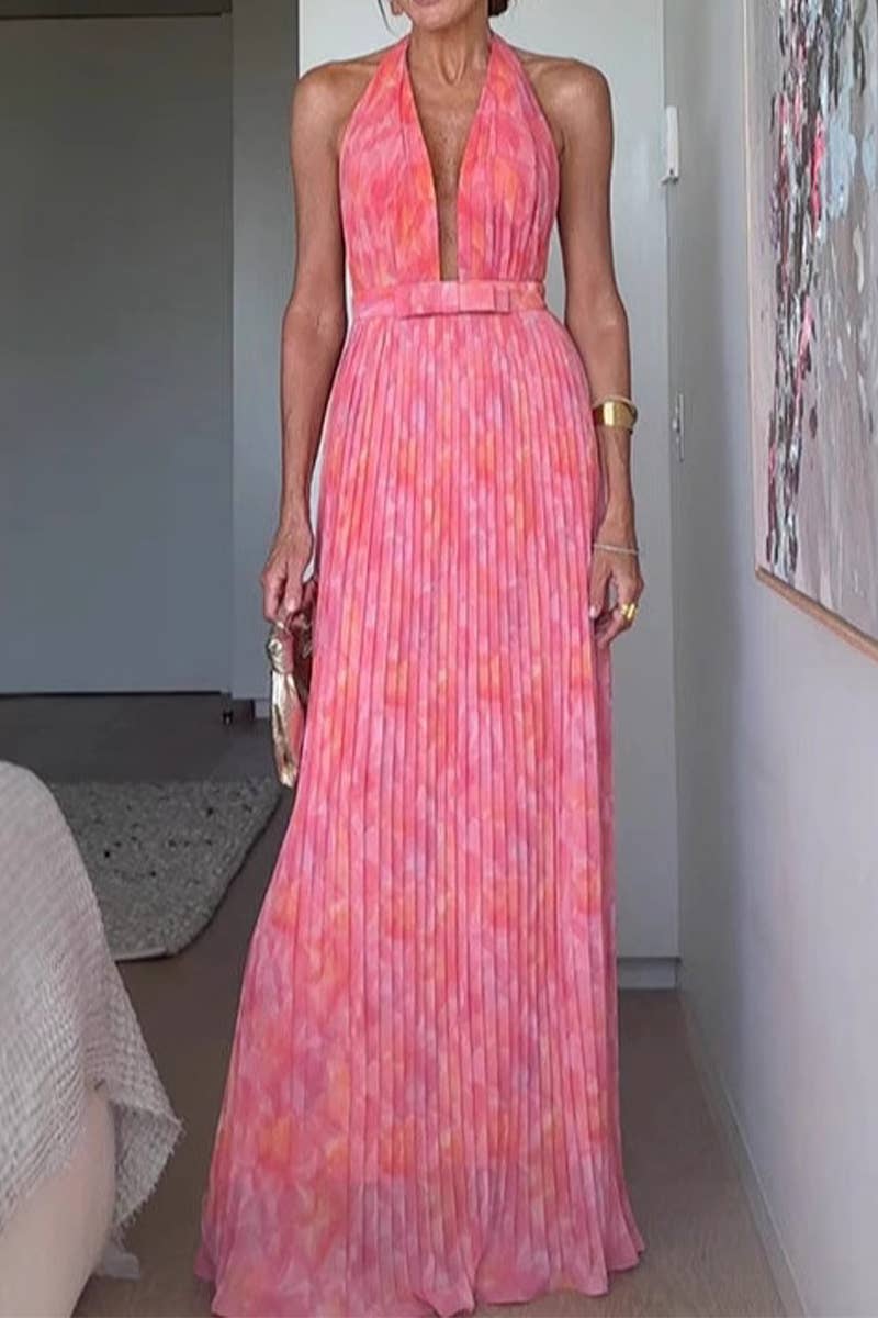 CWDMD5532_SUMMER NEW SEXY DEEP V STRAPPY BACKLESS DRESS