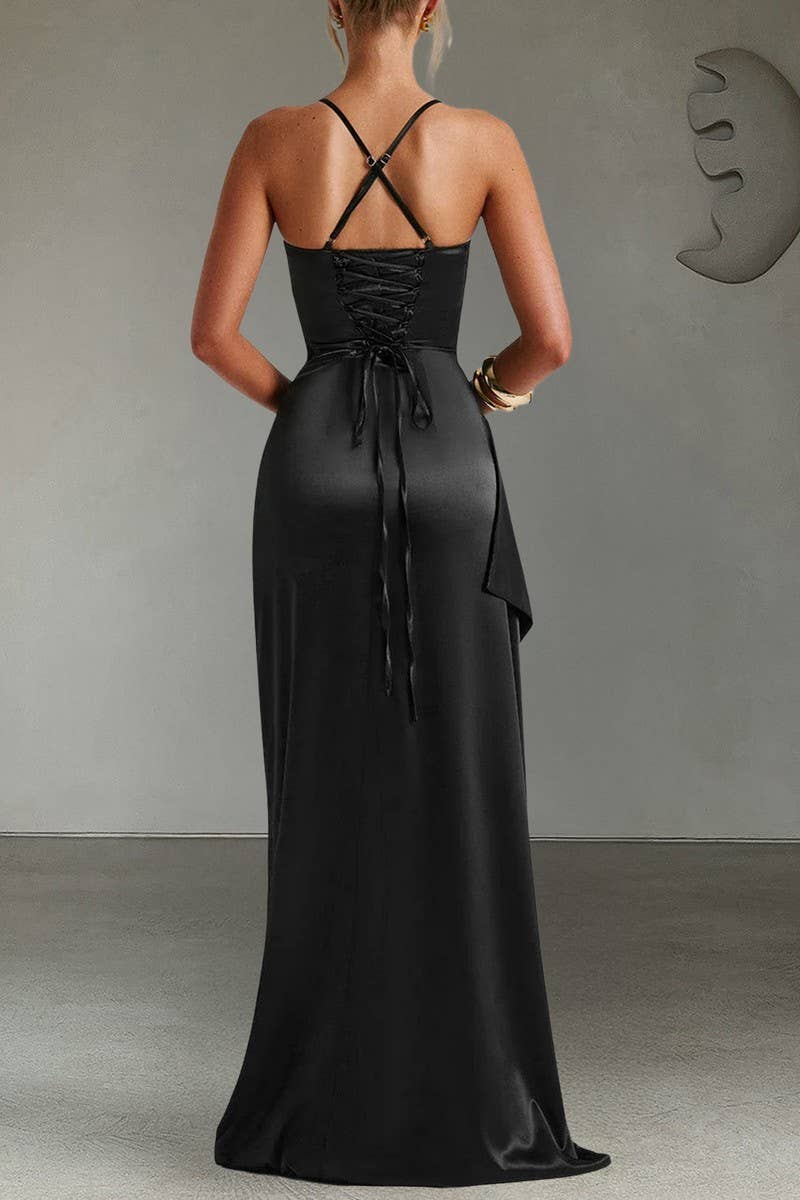 CWDMD01175_ELEGANT SOLID SPLIT HEM SPAGHETTI STRAP GOWN