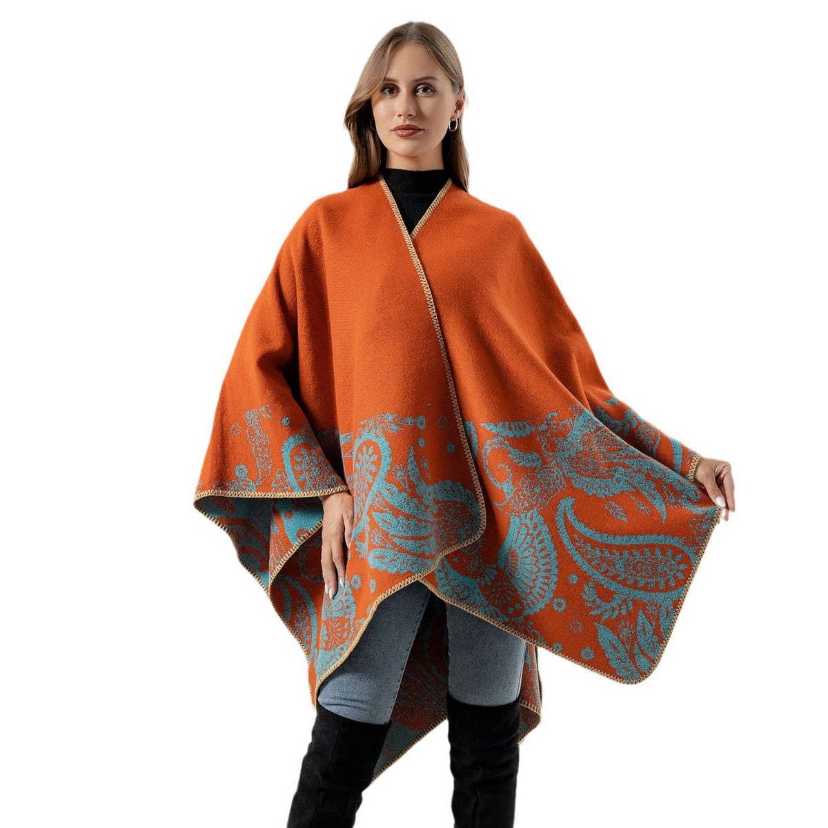 CASHEW FLOWER SHAWL SLIT CAPE DOUBLE-SIDED SCARF_CWASC2222