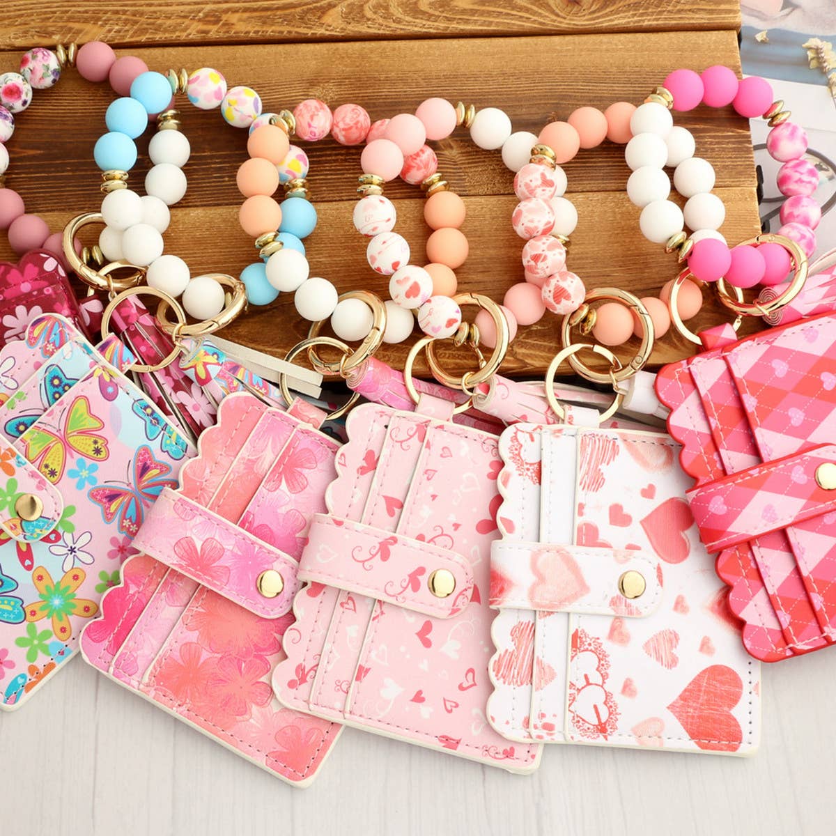 HEART PRINT BRACELET CARD HOLDER KEYCHAIN