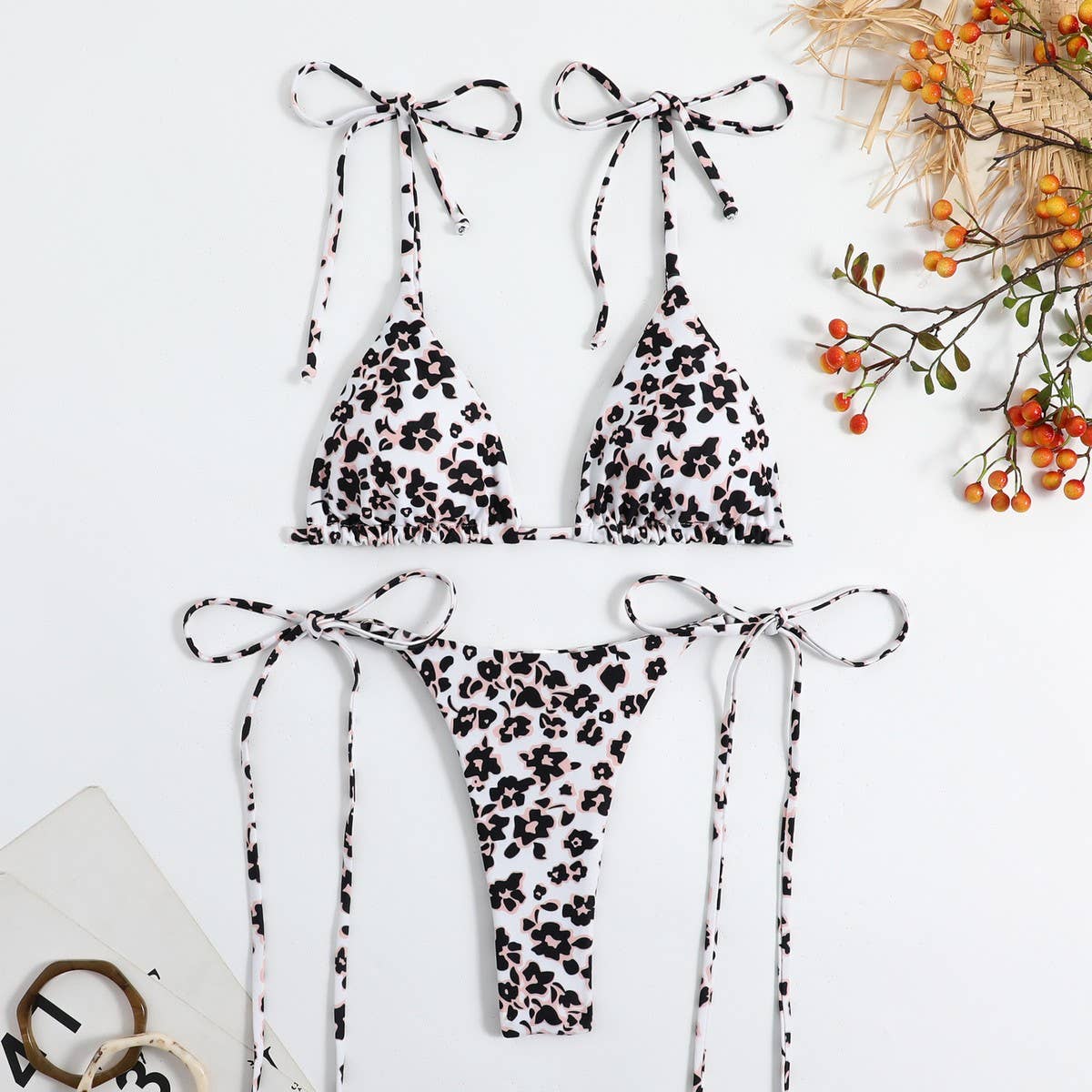 Floral Leopard Print Bikini,Summer Swimwear