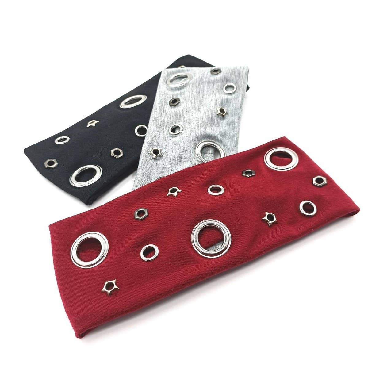 Elastic Punk Headband with Mixed Metal Studs