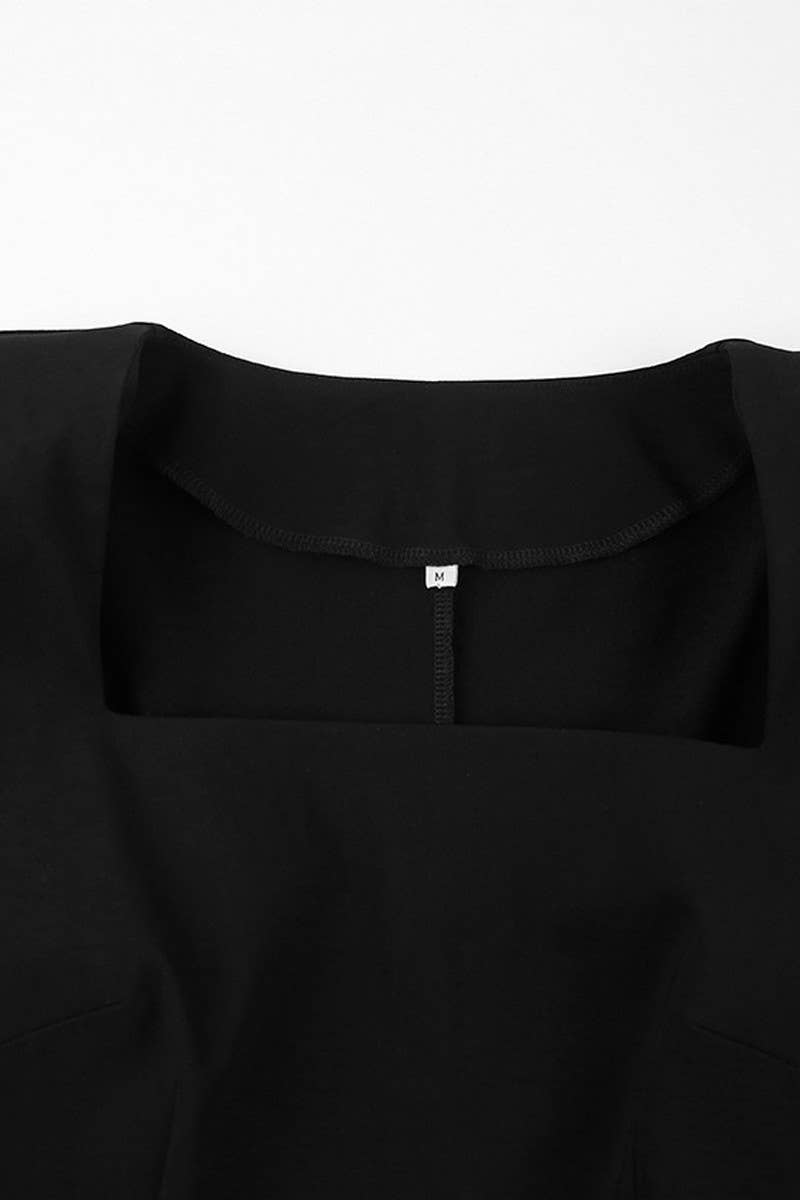 CWDMD4272_SQUARE NECK SLIM FIT LONG SLEEVE HIP DRESS