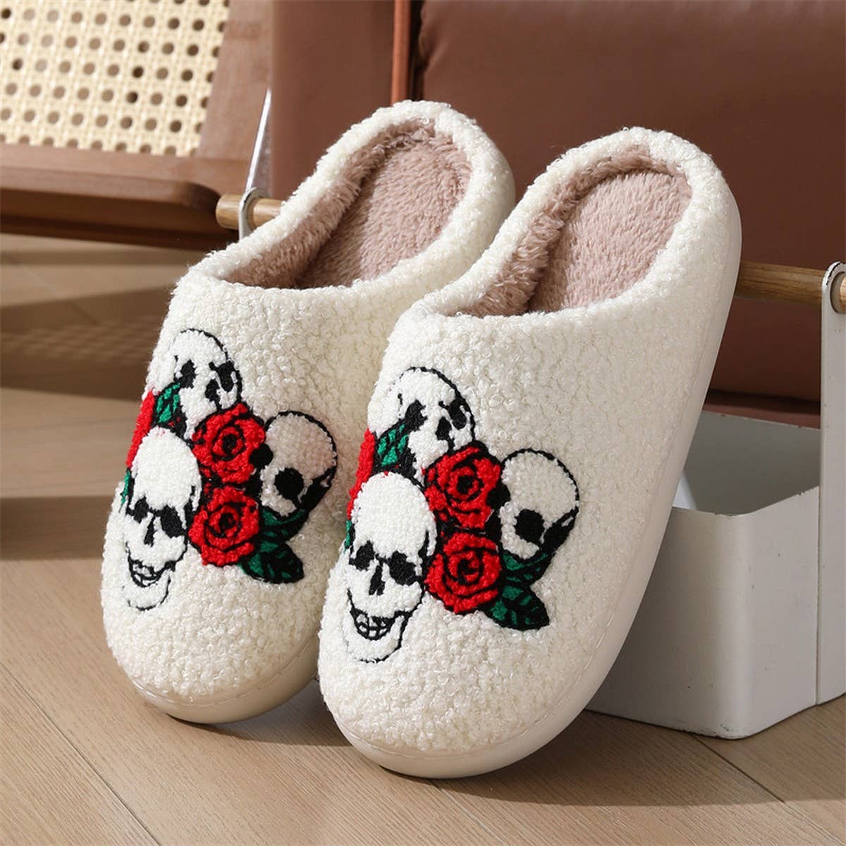 HALLOWEEN CARTOON SKULL PATTERN COTTON SLIPPERS